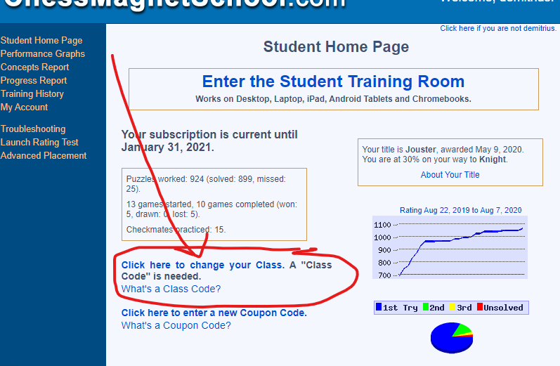 ChessMagnetSchool - Already have an account? Click here to change your class code